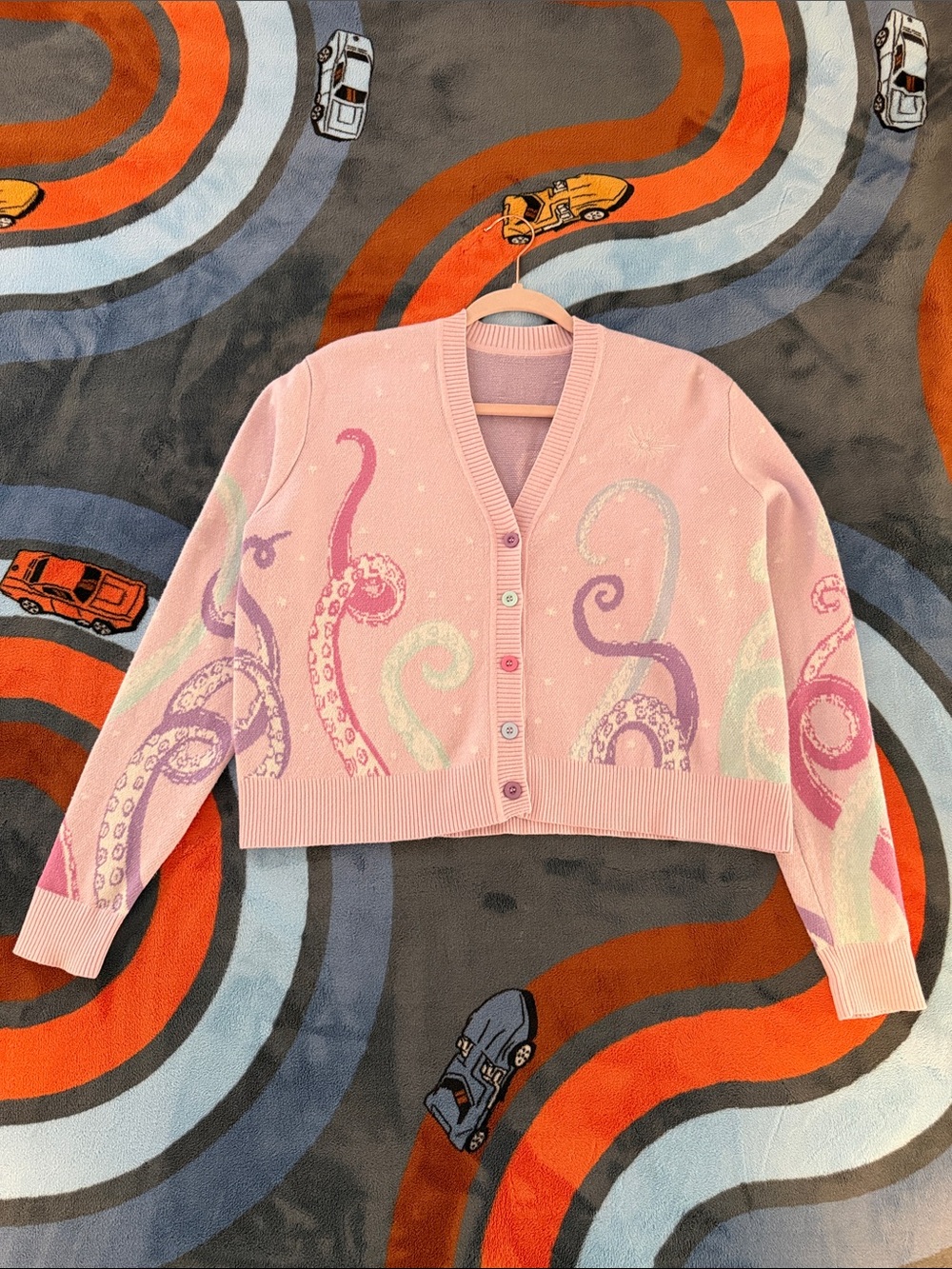 Blackmilk Pink Octopus Tentacle V-Neck Button Cardigan